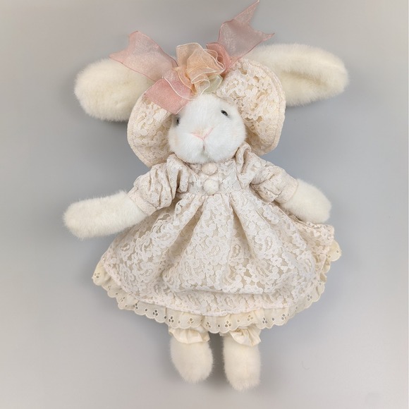 Vtg Russ Honeysuckle Bunny Rabbit Plush Doll Lace Dress Pink Bow Stuffed Animal - Picture 1 of 8